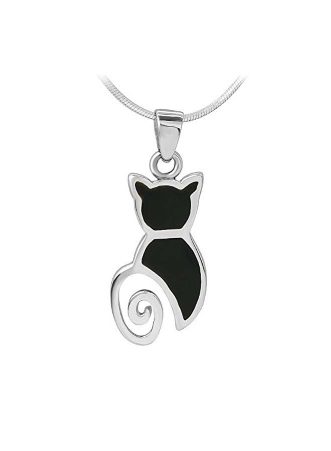 Chuvora 925 Sterling Silver Inlay Cat Pet Lover Enamel Pendant Necklace - Image 1