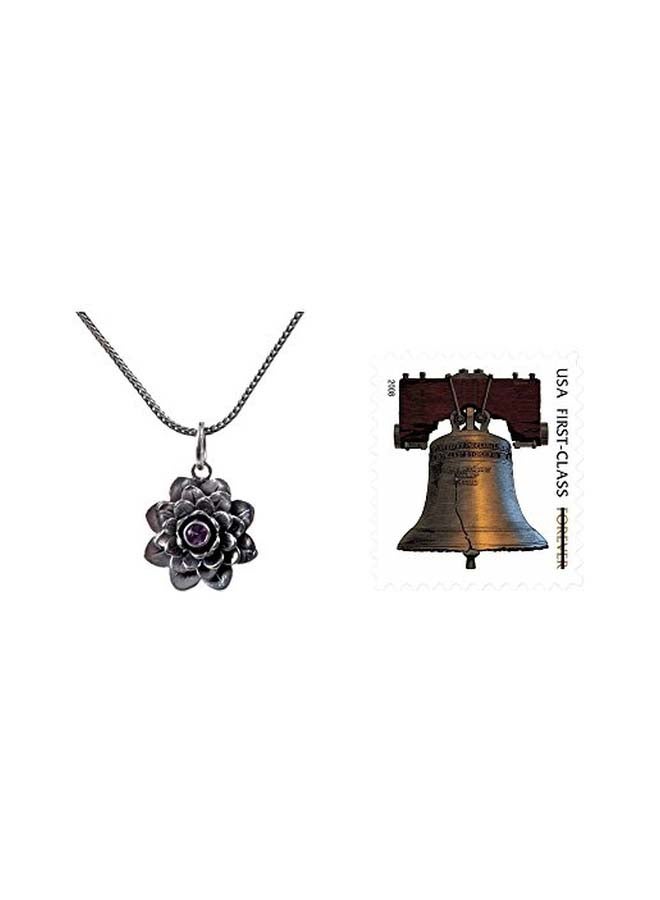 NOVICA 925 Sterling Silver 0.09 Ct Amethyst Studded Flower Pendant Necklace  - Image 4
