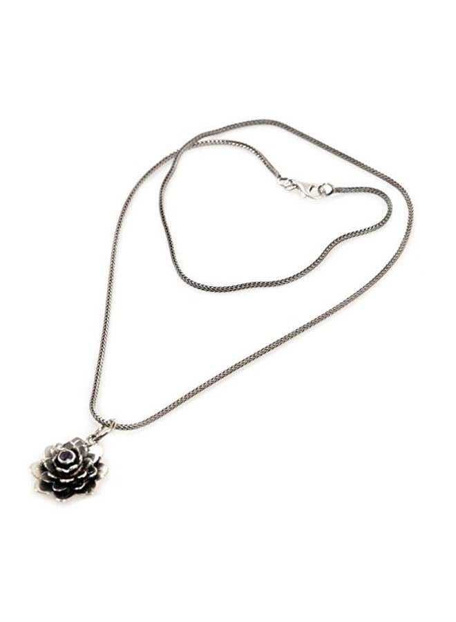 NOVICA 925 Sterling Silver 0.09 Ct Amethyst Studded Flower Pendant Necklace  - Image 2