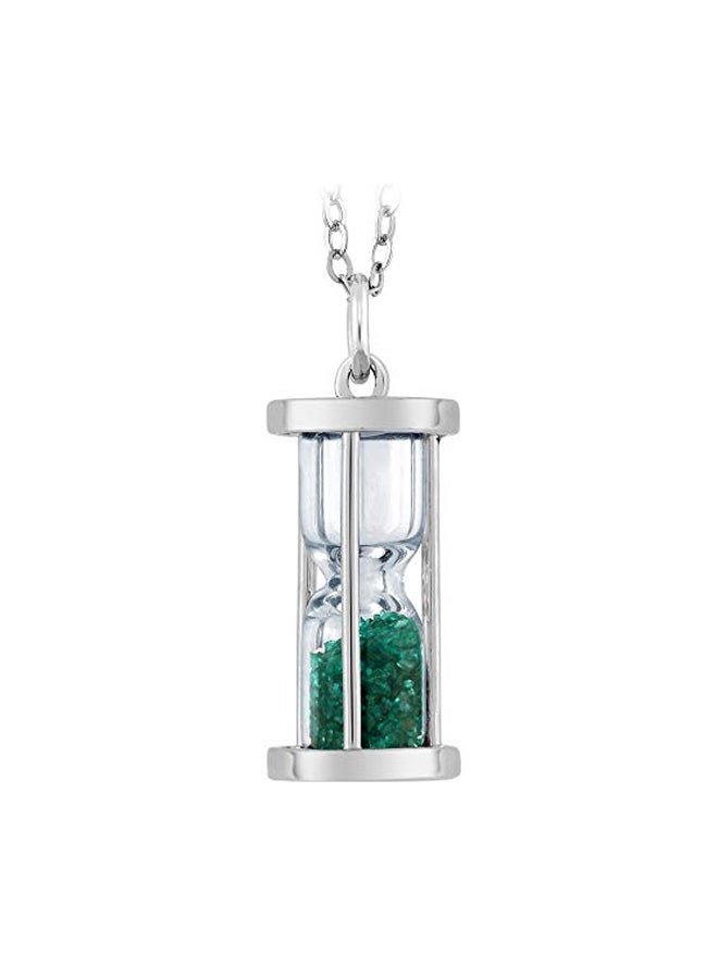 GEM STONE KING 925 Sterling Silver Hourglass 0.75 Ct Emerald Dust Pendant Necklace  - Image 1