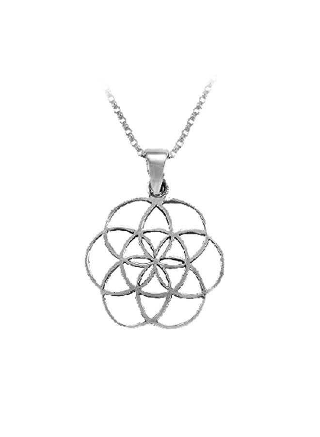 925 Sterling Silver Flower And Seed Of Life Pendant Necklace