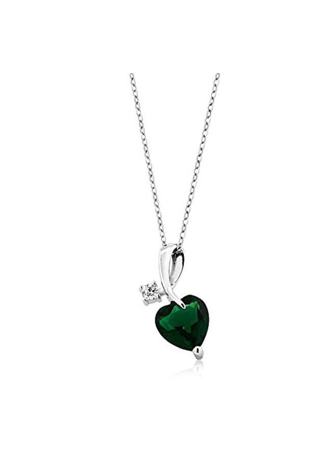 GEM STONE KING 925 Sterling Silver 3.10 Carat Simulated Emerald Studded Pendant Necklace - Image 2
