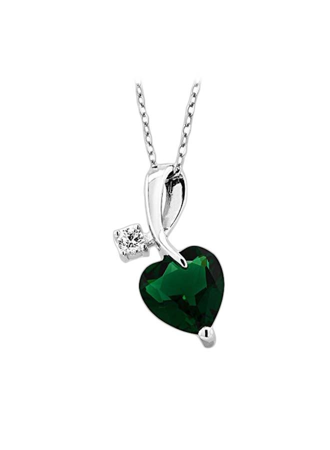 GEM STONE KING 925 Sterling Silver 3.10 Carat Simulated Emerald Studded Pendant Necklace - Image 1