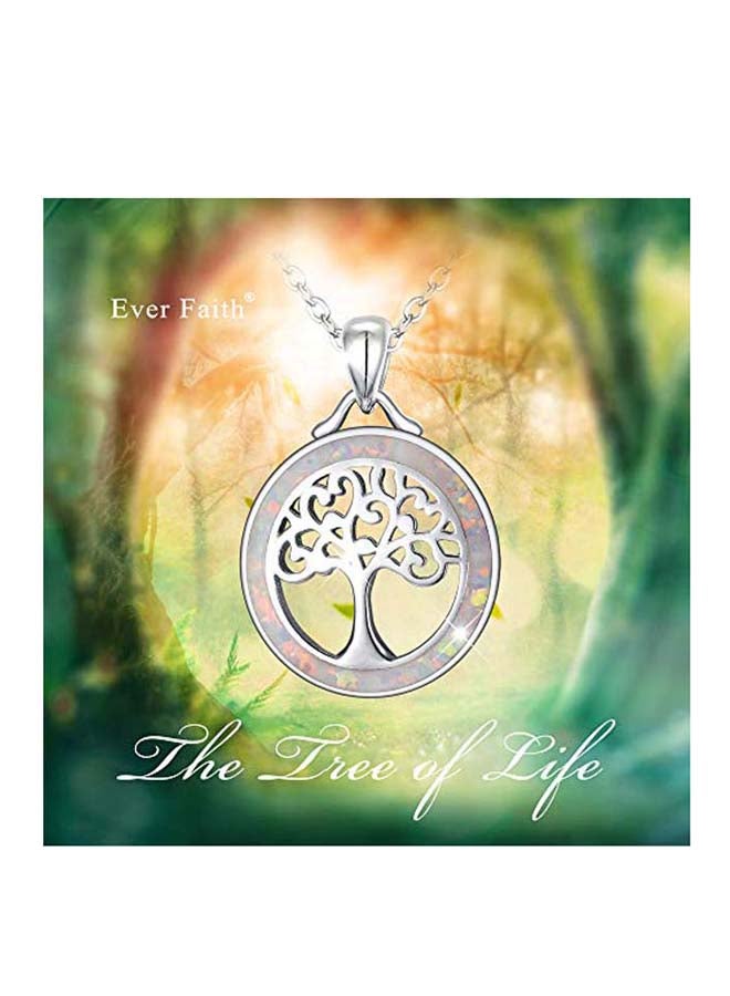إيفر فيث قلادة بدلاية من الفضة الإسترليني عيار 925 على شكل شجرة الحياة مرصعة بحجر الأوبال - Image 4