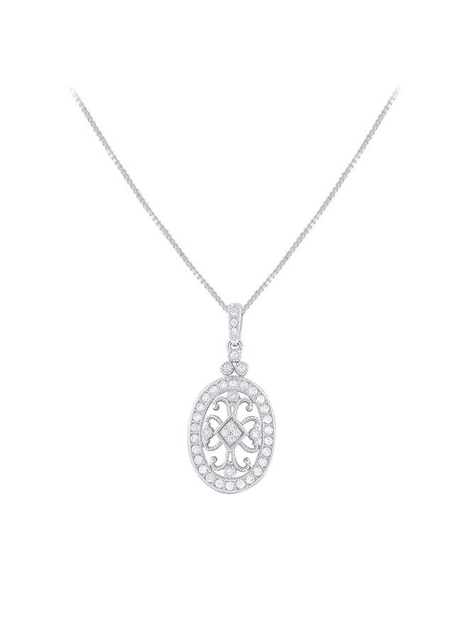 SilverCloseOut 925 Sterling Silver Cubic Zirconia Studded Filigree Victorian Pendant Necklace - Image 1