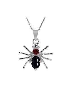 925 Sterling Silver Sapphire And Rhodolite Garnet Studded Spider Pendant Necklace - v1551796769/N21652017A_1