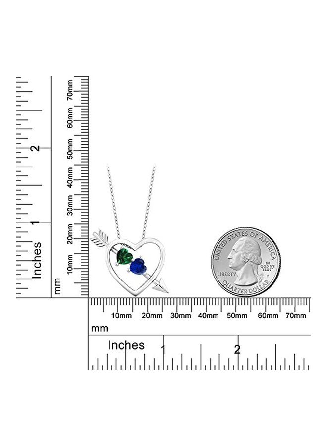 GEM STONE KING 925 Sterling Silver Heart And Arrow Sapphire And Emerald Studded Pendant Necklace  - Image 2