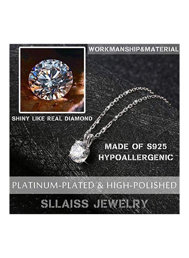 Sllaiss 925 Sterling Silver 2 Ct Swarovski Zirconia Studded Pendant Necklace  - Image 4