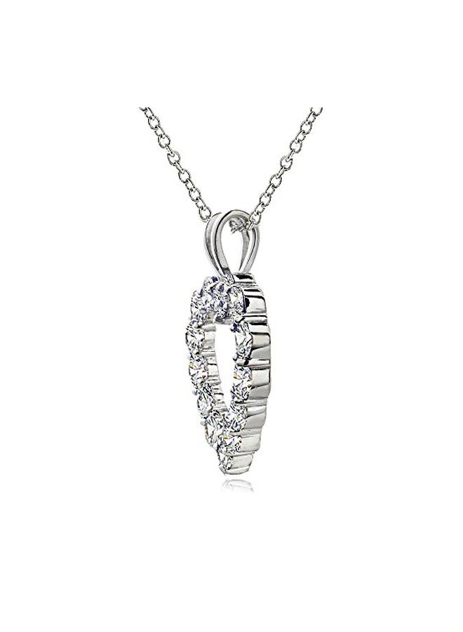 Hoops & Loops 925 Sterling Silver Cubic Zirconia Studded Heart Pendant Necklace - Image 2