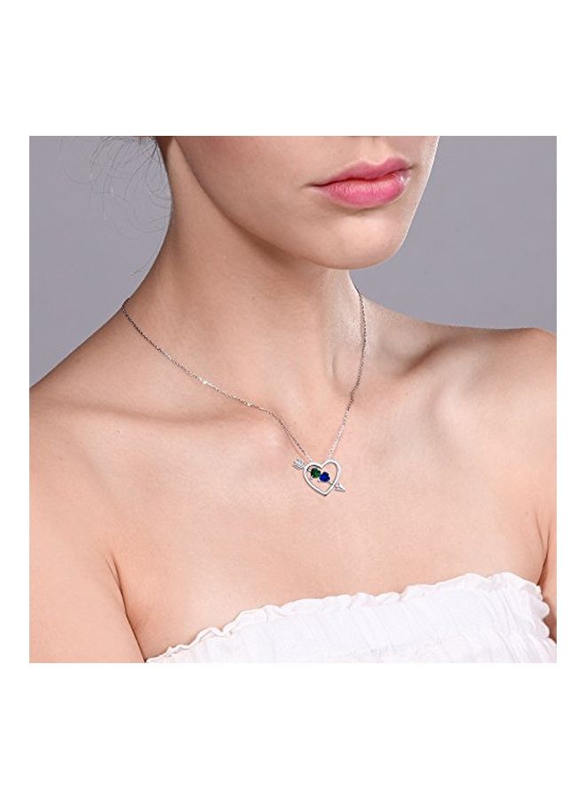 GEM STONE KING 925 Sterling Silver Heart And Arrow Sapphire And Emerald Studded Pendant Necklace  - Image 4
