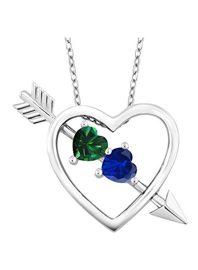 GEM STONE KING 925 Sterling Silver Heart And Arrow Sapphire And Emerald Studded Pendant Necklace  - Image 5