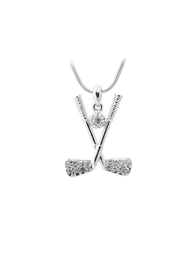 chelseachicNYC - Silver Plated Crystal Studded Golf Stick And Ball Pendant Necklace - Image 1