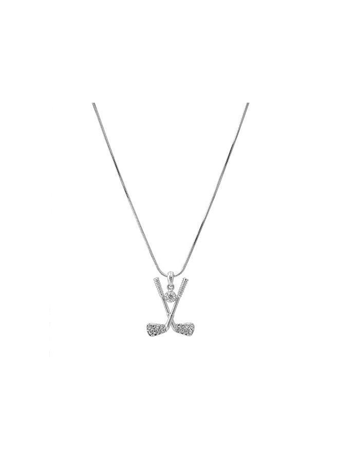 chelseachicNYC - Silver Plated Crystal Studded Golf Stick And Ball Pendant Necklace - Image 1