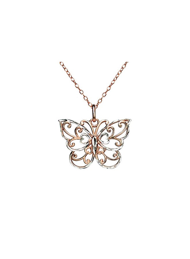 Hoops & Loops - 925 Sterling Silver Filigree Butterfly Pendant Necklace - Image 1