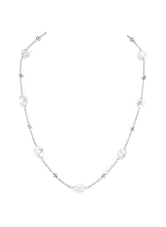 The Pearl Source 925 Sterling Silver Freshwater Cultured Pearl Studded Link Necklace - Image 1