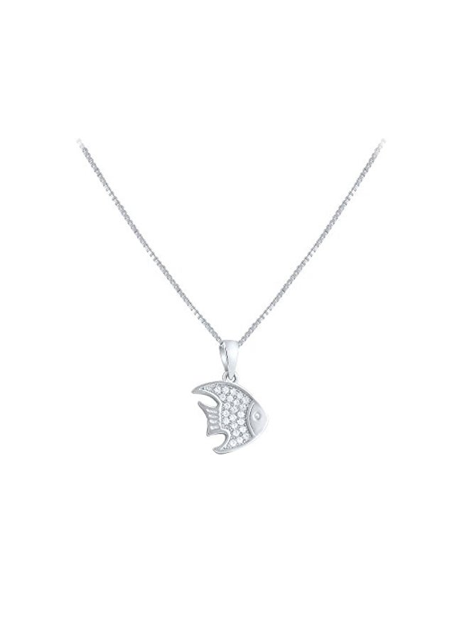 SilverCloseOut 925 Sterling Silver With Cubic Zirconia Angelfish Pendent Necklace - Image 1