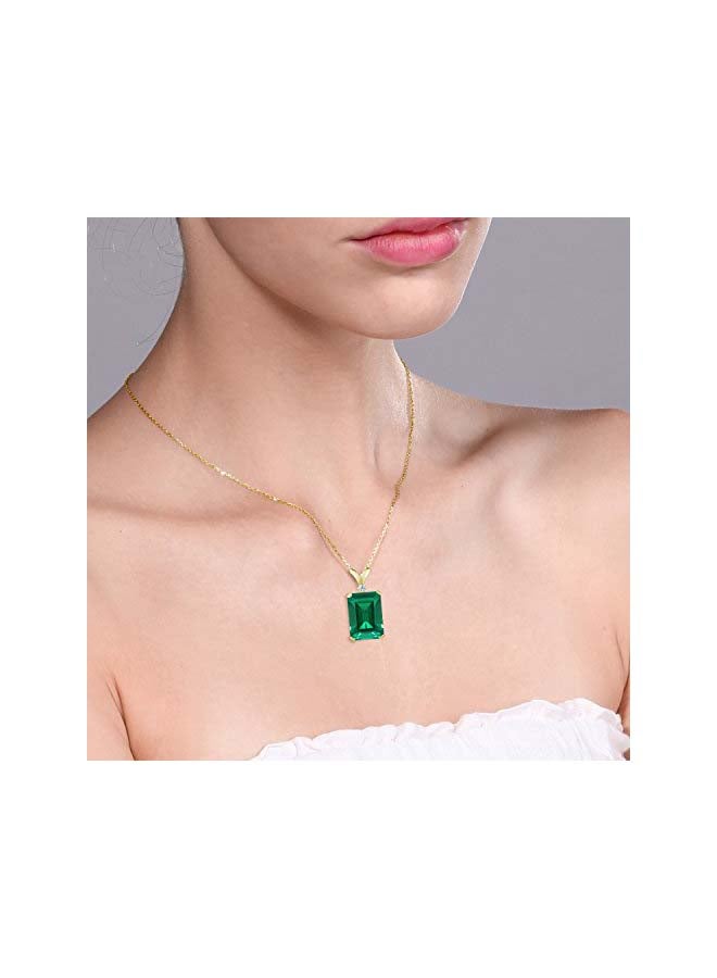 GEM STONE KING 925 Sterling Silver 18 karat Gold Plated 6.52 Ct Diamond And Emerald Studded Pendant Necklace  - Image 4