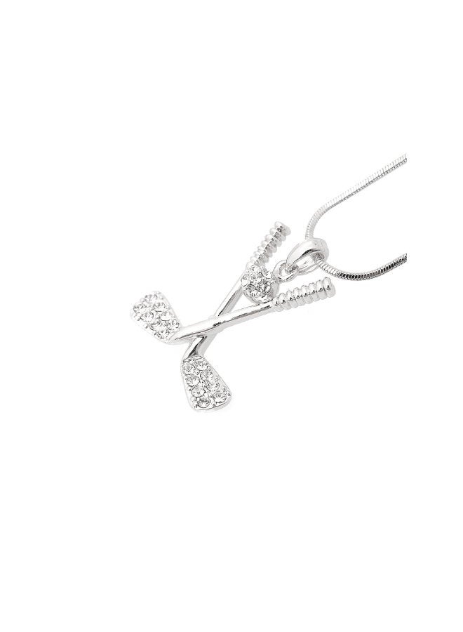 chelseachicNYC - Silver Plated Crystal Studded Golf Stick And Ball Pendant Necklace - Image 1