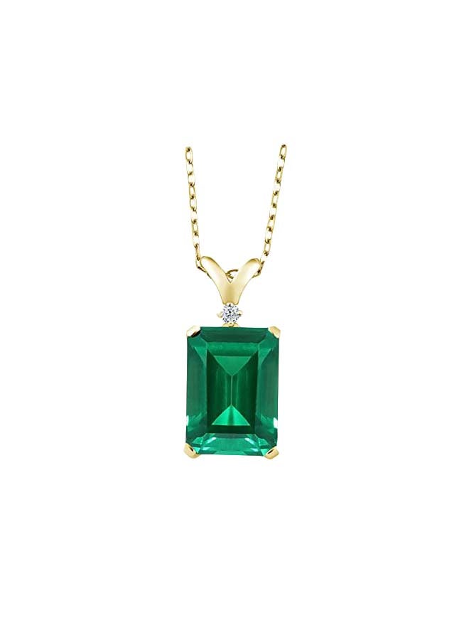 GEM STONE KING 925 Sterling Silver 18 karat Gold Plated 6.52 Ct Diamond And Emerald Studded Pendant Necklace  - Image 1