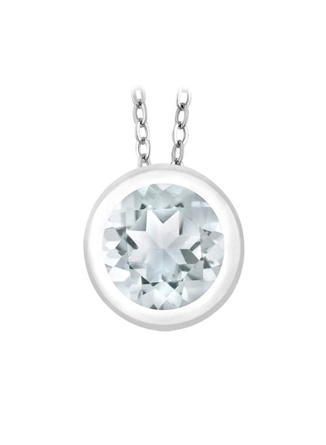 GEM STONE KING - 925 Sterling Silver Aquamarine Studded Pendant Necklace - Image 1