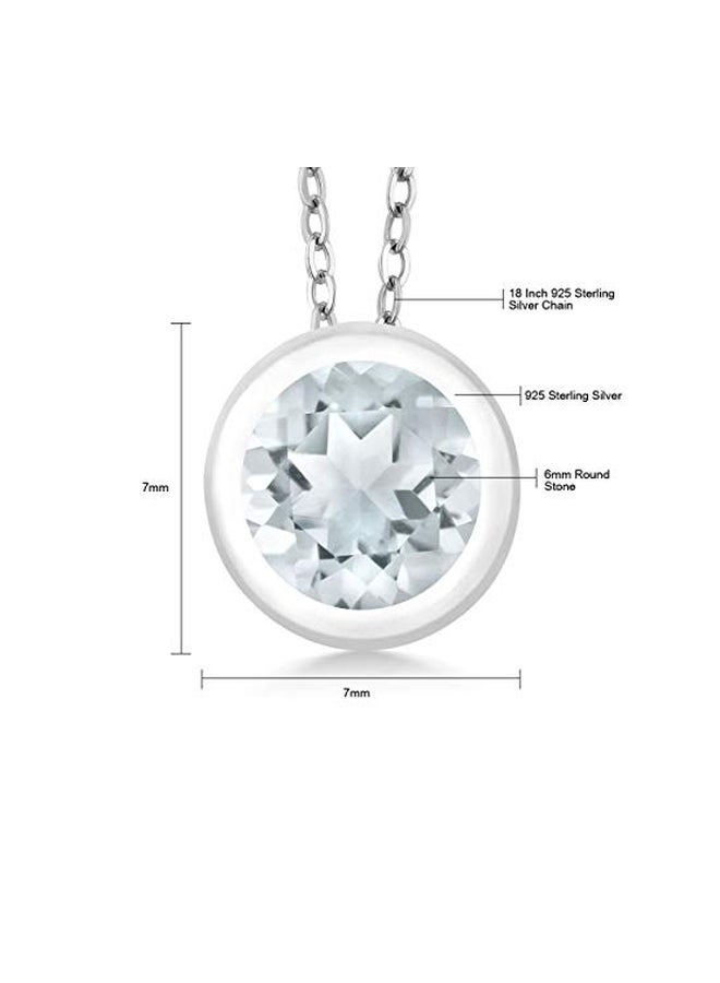 GEM STONE KING - 925 Sterling Silver Aquamarine Studded Pendant Necklace - Image 1