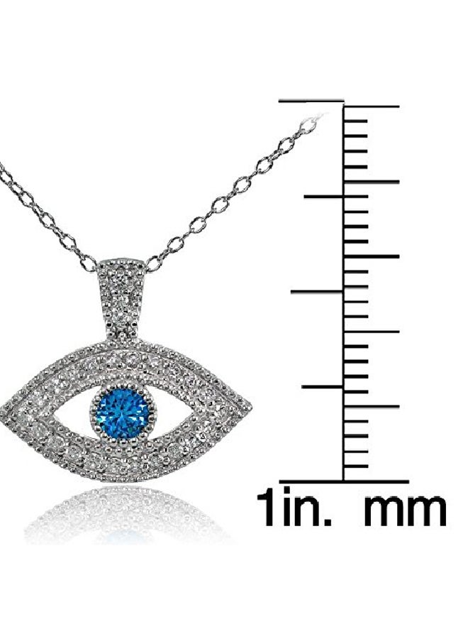 Hoops & Loops - 925 Sterling Silver With 0.4 Ct Cubic Zirconia Studded Evil Eye Pendant Necklace - Image 1