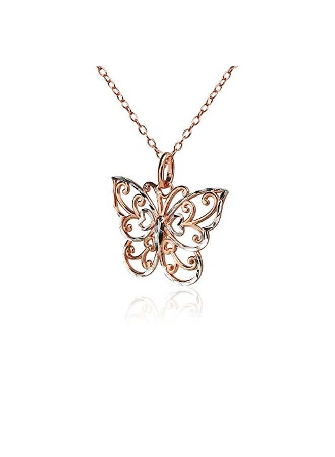 Hoops & Loops - 925 Sterling Silver Filigree Butterfly Pendant Necklace - Image 1