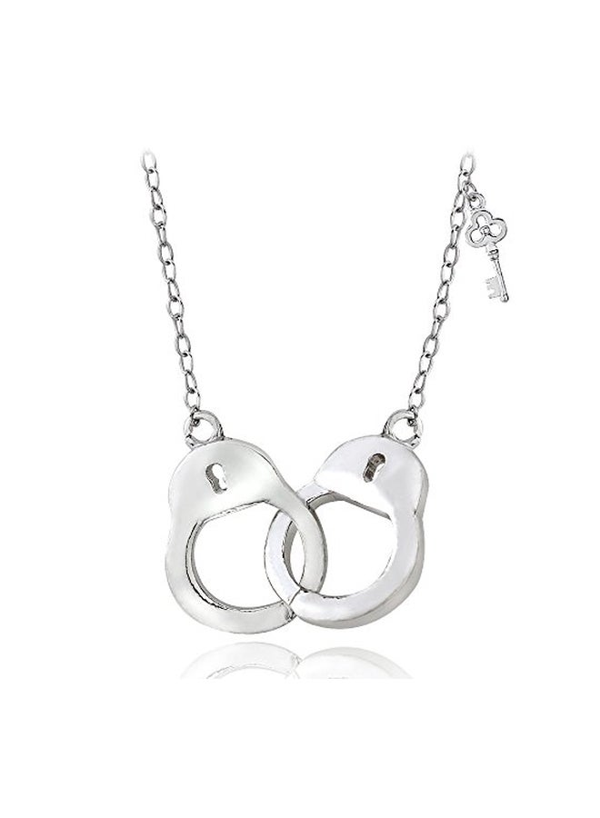 Hoops & Loops - 925 Sterling Silver Handcuff And Key Pendant Necklace - Image 1