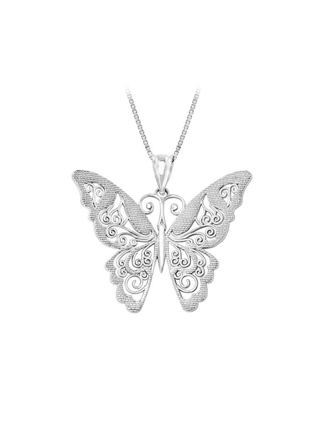 Honolulu Jewelry Company - 925 Sterling Silver Filigree Butterfly Pendant Necklace - Image 1