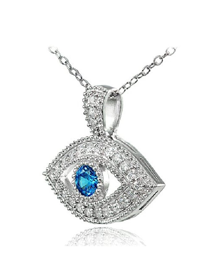 Hoops & Loops - 925 Sterling Silver With 0.4 Ct Cubic Zirconia Studded Evil Eye Pendant Necklace - Image 1