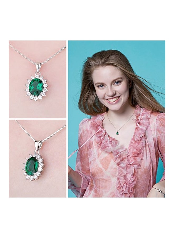 JewelryPalace - 925 Sterling Silver 2.5 Ct Emerald Studded Pendant Necklace - Image 1