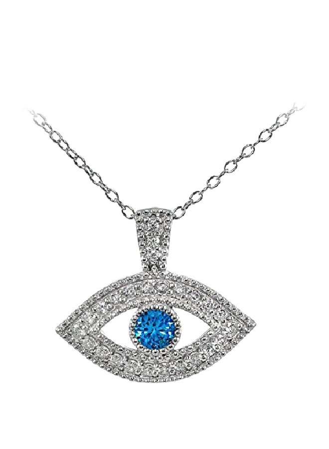 Hoops & Loops - 925 Sterling Silver With 0.4 Ct Cubic Zirconia Studded Evil Eye Pendant Necklace - Image 1