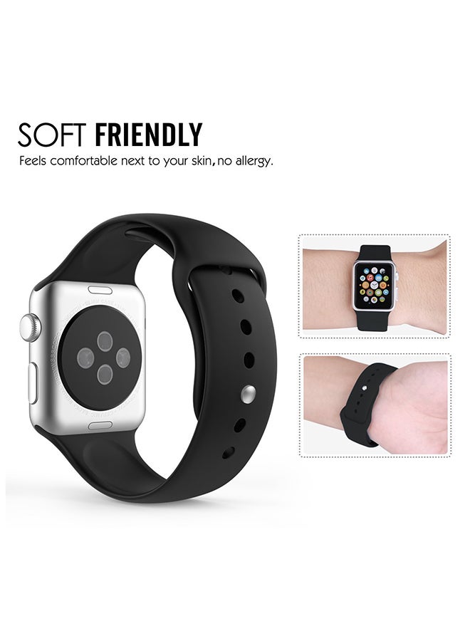 MARGOUN Silicone Rubber Replacement Band With Axle Connectors For Apple Watch 38mm Black - Image 2