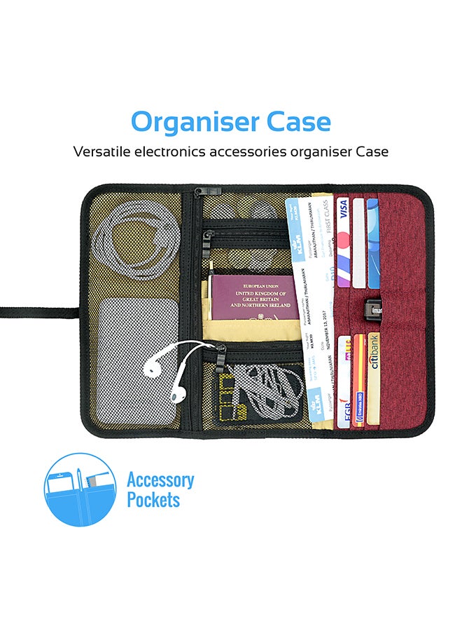 PROMATE - Multi-Purpose Electronic Accessories Pouch with Water-Resistance and 14 Storage Pocket For Cable, Card, Hard Drive, Pen, Adapter, Travelpack-L Red/Black - Image 1