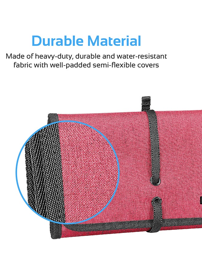 PROMATE - Multi-Purpose Electronic Accessories Pouch with Water-Resistance and 14 Storage Pocket For Cable, Card, Hard Drive, Pen, Adapter, Travelpack-L Red/Black - Image 1