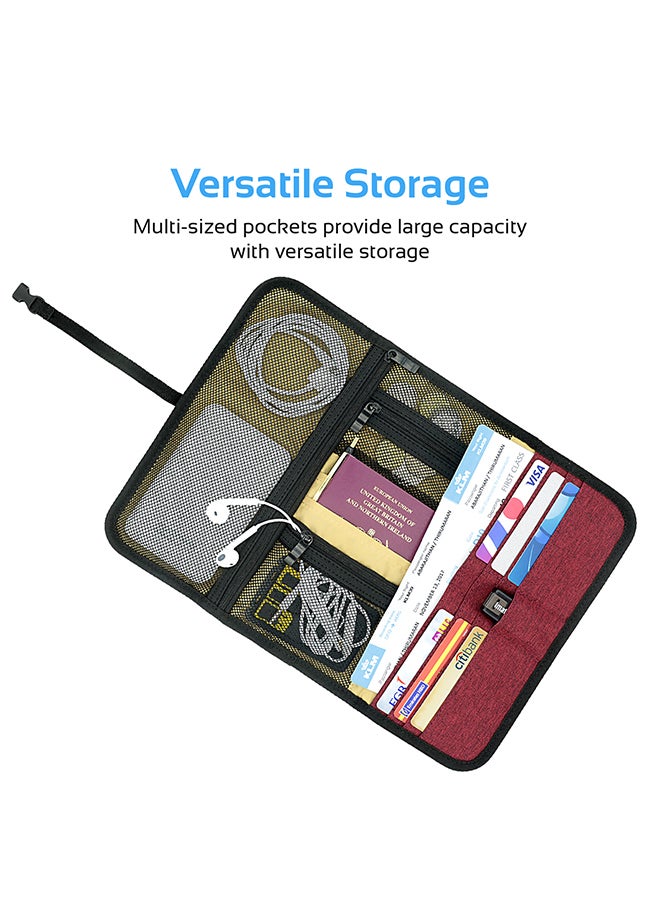 PROMATE - Multi-Purpose Electronic Accessories Pouch with Water-Resistance and 14 Storage Pocket For Cable, Card, Hard Drive, Pen, Adapter, Travelpack-L Red/Black - Image 1