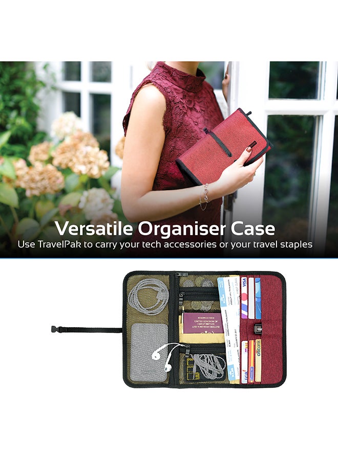 PROMATE - Multi-Purpose Electronic Accessories Pouch with Water-Resistance and 14 Storage Pocket For Cable, Card, Hard Drive, Pen, Adapter, Travelpack-L Red/Black - Image 1