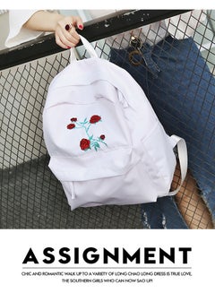 BAGGRA Rose Print Polyester Backpack White  - Image 4
