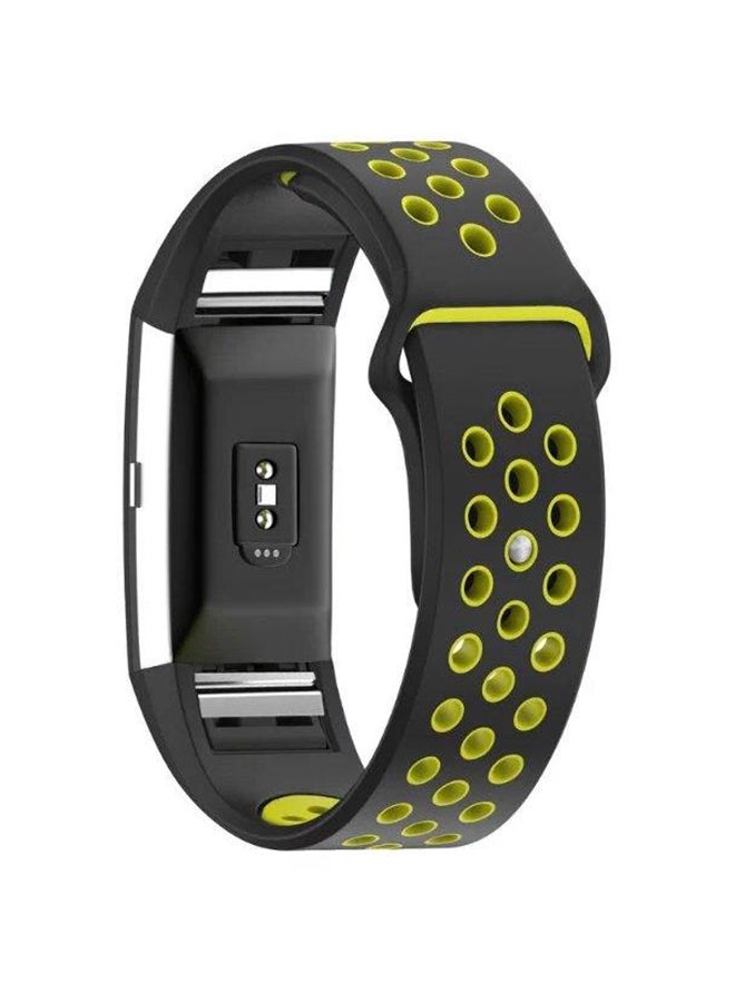 Silicone Strap For Fitbit Charge 2 Watch Sport Black/Yellow - Image 3