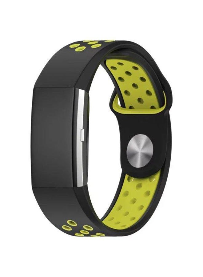 Silicone Strap For Fitbit Charge 2 Watch Sport Black/Yellow - Image 2