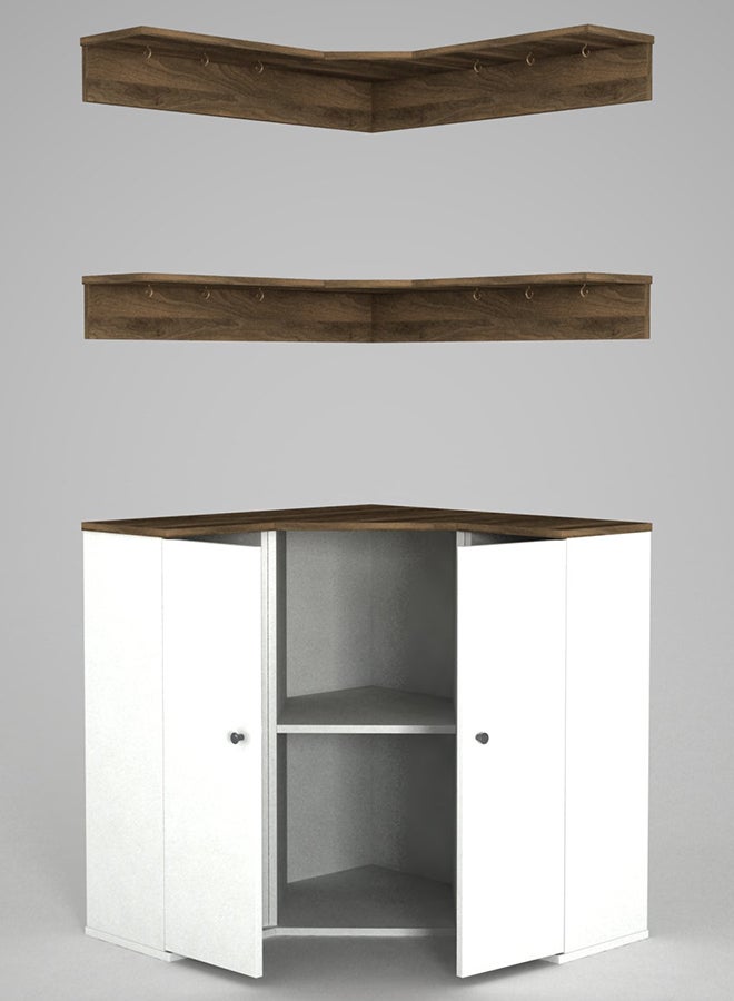 sahaba Margaret Coffee Corner With Two Shelves White/Brown 88x91x22cm  - Image 2