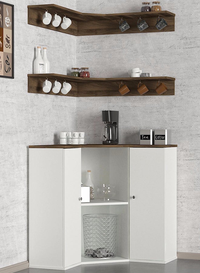sahaba Margaret Coffee Corner With Two Shelves White/Brown 88x91x22cm  - Image 3