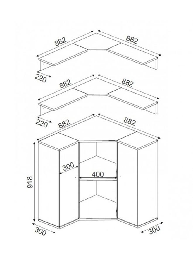 sahaba Margaret Coffee Corner With Two Shelves White/Brown 88x91x22cm  - Image 4