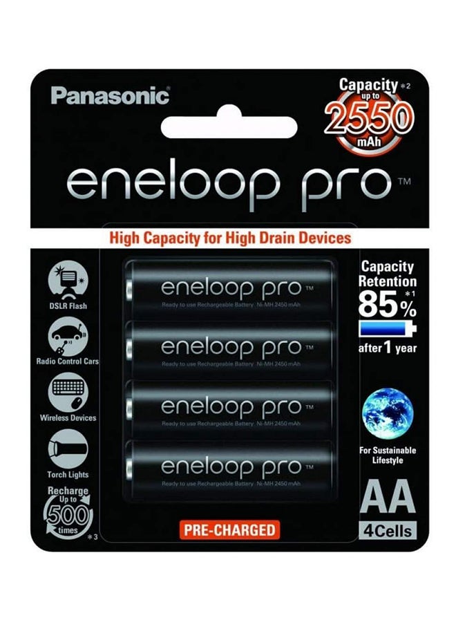 eneloop - 4-Piece Eneloop Pre Rechargeable AA Type Battery Set Black - Image 1