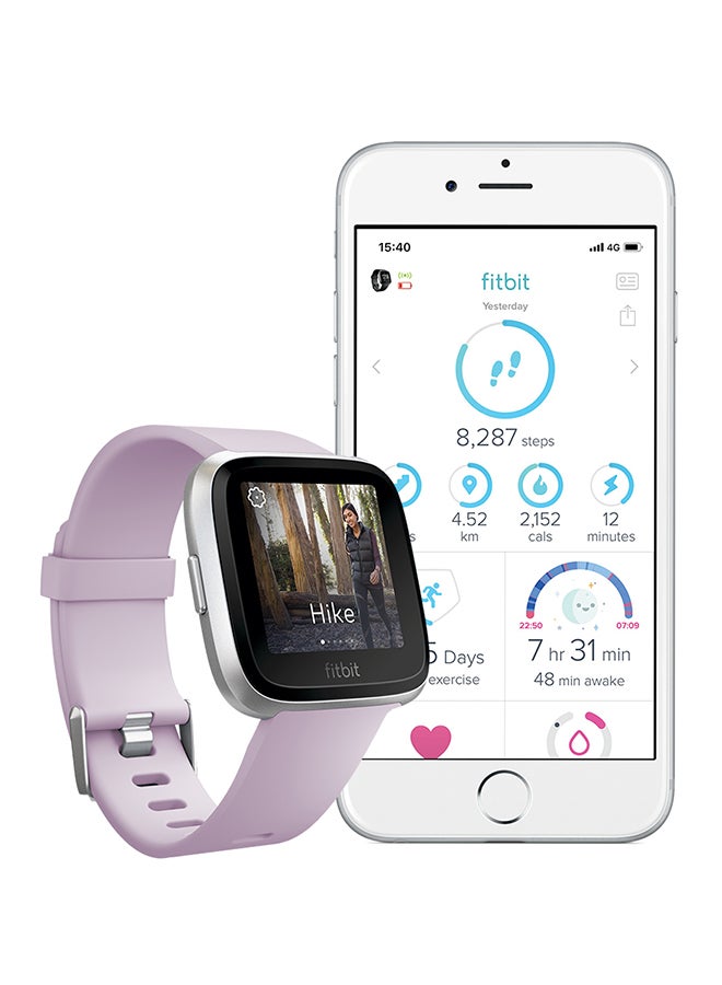 Fitbit - Versa Lite Aluminum Fitness Tracker Lilac/Silver - Image 1