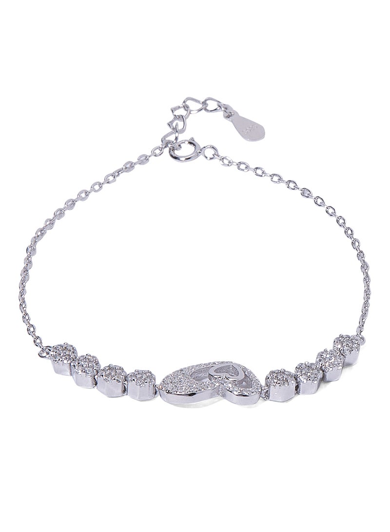 AK Jewels - Silver 925 Heart Floral Design Chain Bracelet - Image 1