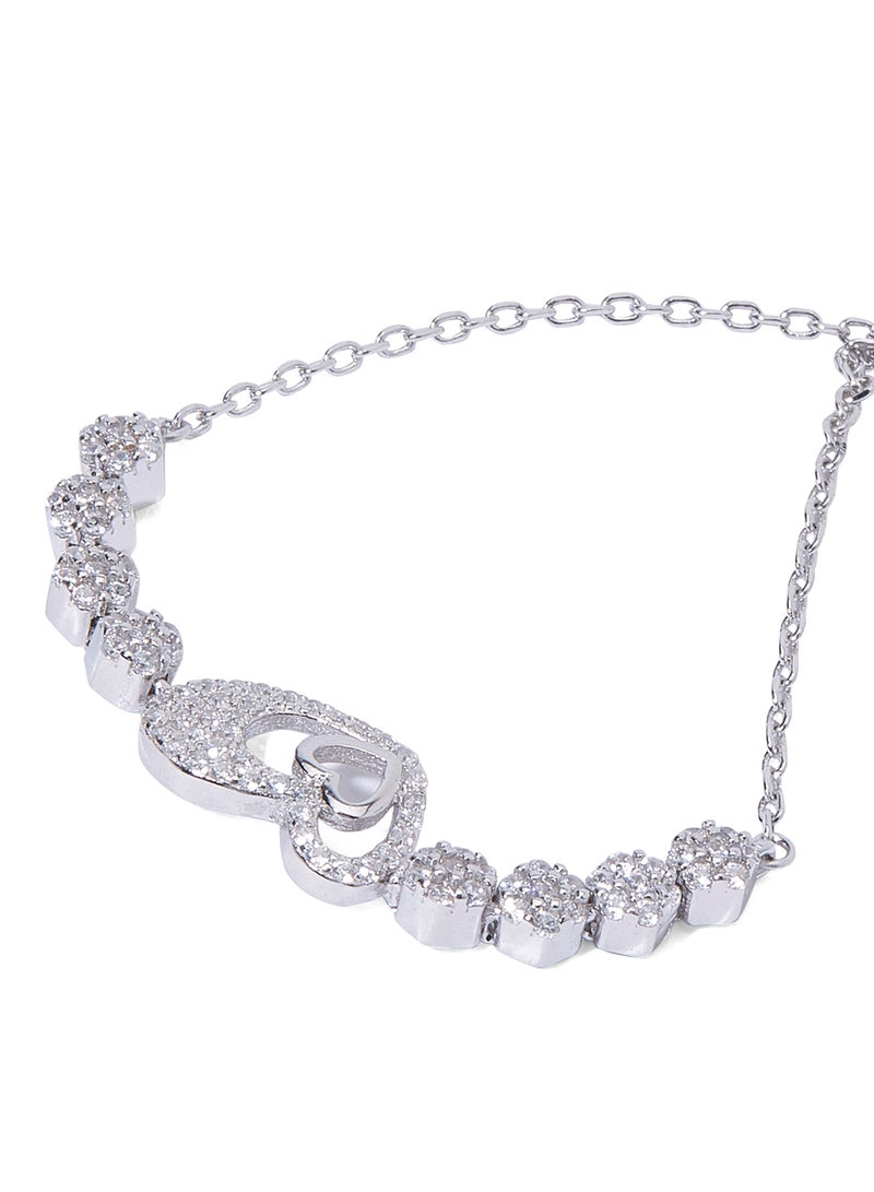 AK Jewels - Silver 925 Heart Floral Design Chain Bracelet - Image 1