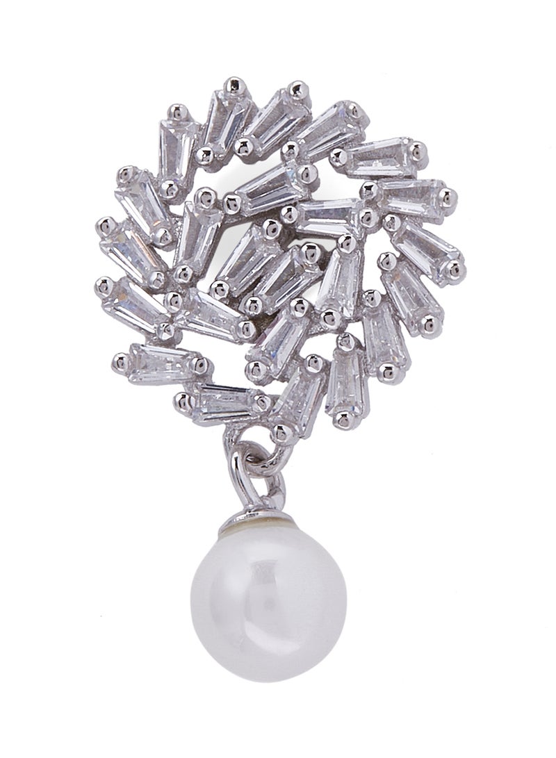 AK Jewels - Silver 925 Floral Banguette With Pearl Dangle Earrings - Image 1