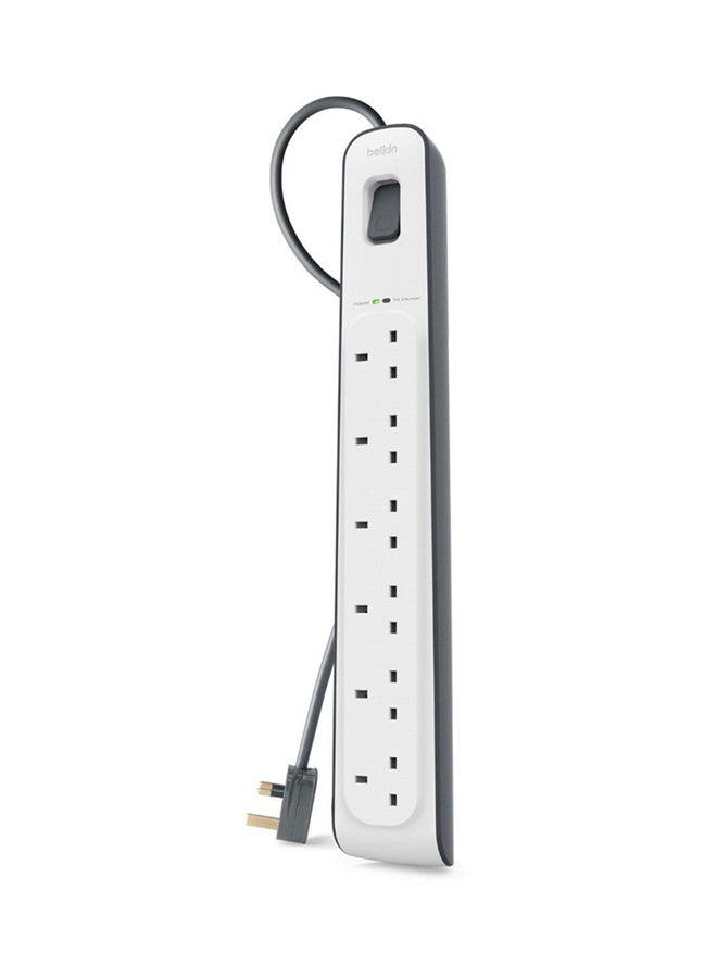 belkin Belkin 6 Way/6 Plug Surge Protection Strip With 2 Meters Cord Length - Heavy Duty Electrical Extension Socket white  - Image 4