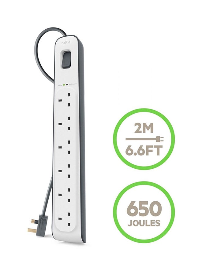 belkin Belkin 6 Way/6 Plug Surge Protection Strip With 2 Meters Cord Length - Heavy Duty Electrical Extension Socket white  - Image 5